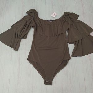Its Fashion Olive Green Body Suit Misses Medium - NWT